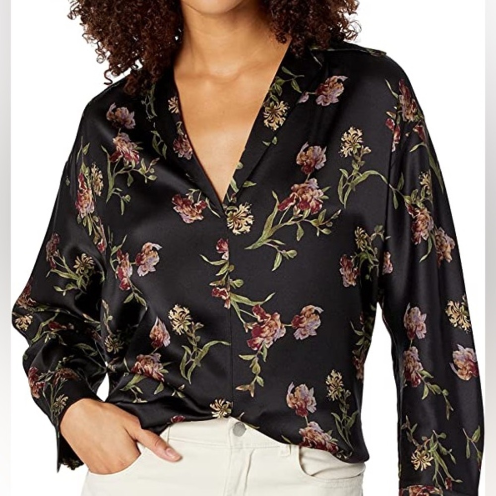 VINCE. Iris Honeysuckle 100% Silk Shaped Collar Pullover - Size S - Picture 5 of 14